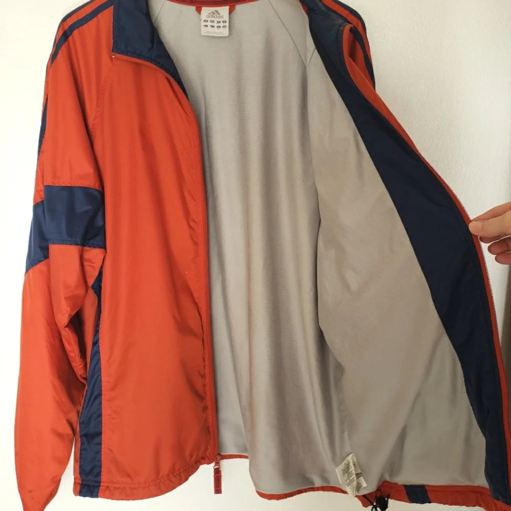 Vintage Adidas Windbreaker Jacket Men Size L Orange Blue Striped Full Zip Lined - Picture 5 of 11